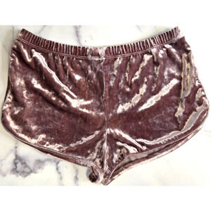 Velour Crushed Velvet Hot Pants Shorts Medium Mauve Rave Cheeky Sexy Club